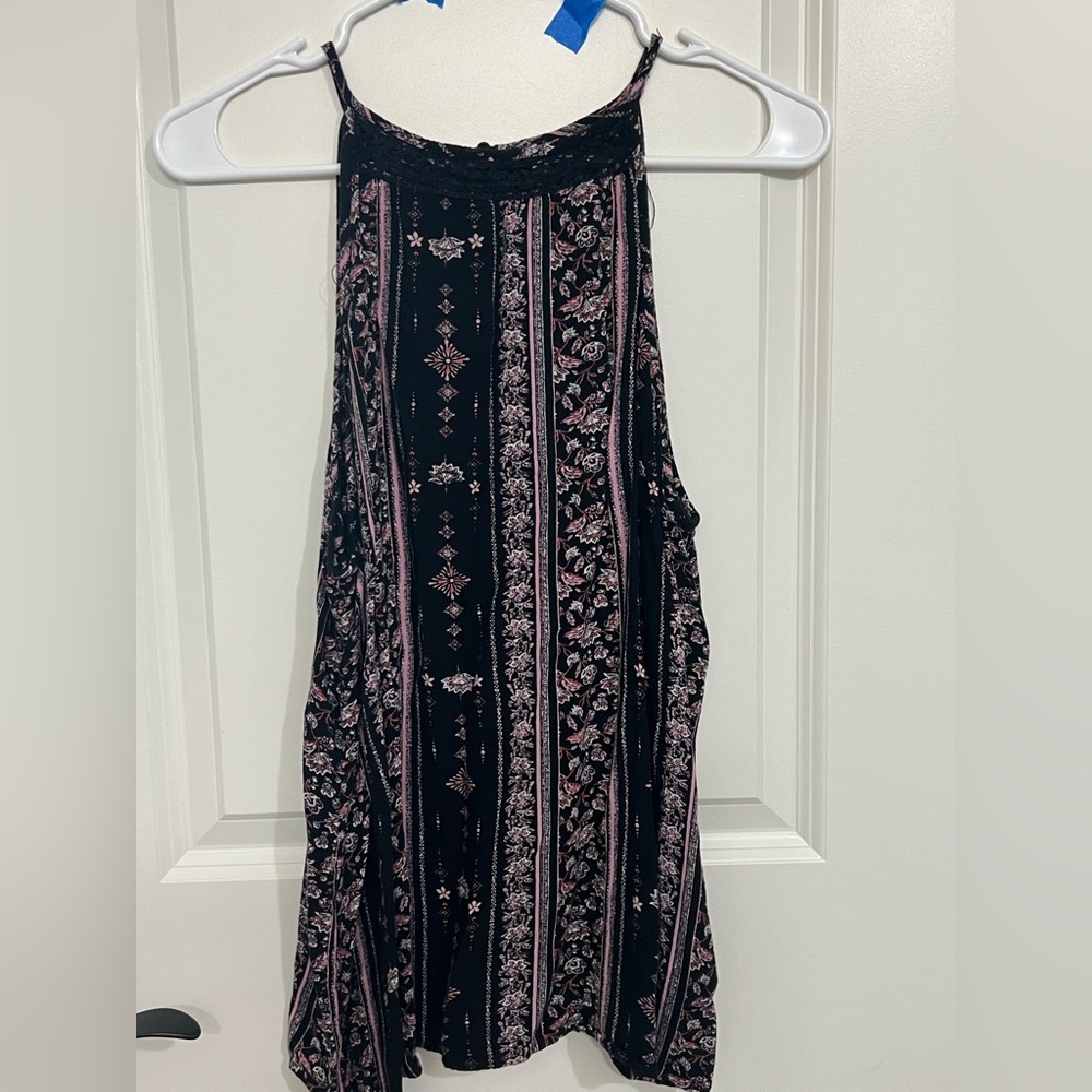 Mudd black with floral print strap tank top. Small
